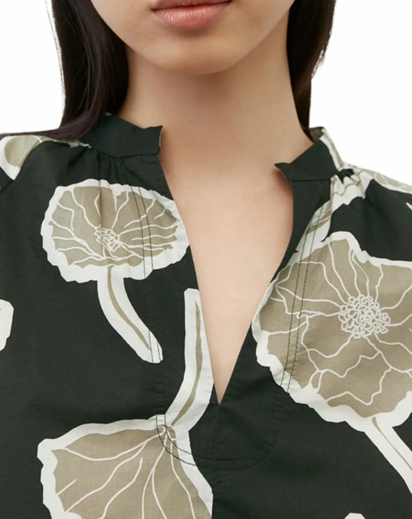 New Marc O'Polo Blouse Col Mao Motif Coton Bio multicolore