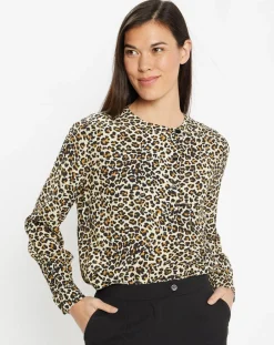 Outlet Galeries Lafayette Blouse col officier imprimé léopard noire