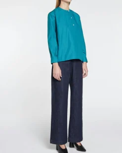 Sale Galeries Lafayette Blouse droite en Coton Genoise bleu moyen
