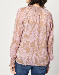Femme Esprit Blouse fluide à manches longues à Fleurs taupe/rose