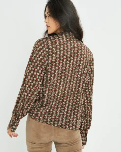 Femme Lauren Vidal Blouse fluide Store imprimée forest kaki/marron