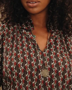 Femme Lauren Vidal Blouse fluide Store imprimée forest kaki/marron