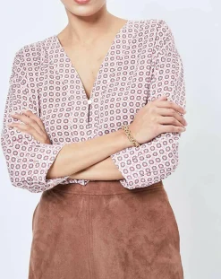 Femme Esprit Blouse imprimée géométrique blanc/multicolore