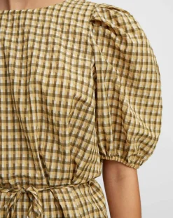 Online Marc O'Polo Blouse Kro en Coton mélangé gaufrée moutarde