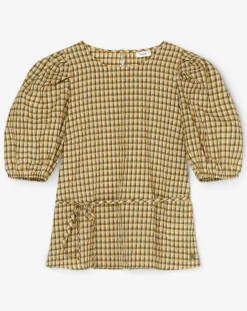 Online Marc O'Polo Blouse Kro en Coton mélangé gaufrée moutarde