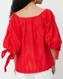 Hot Derhy Blouse Ralenti texturée manches bouffantes rouge
