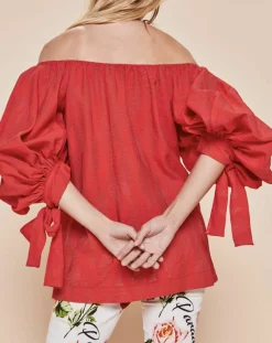 Hot Derhy Blouse Ralenti texturée manches bouffantes rouge