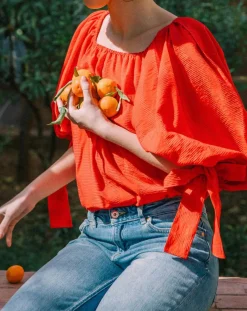 Hot Derhy Blouse Ralenti texturée manches bouffantes rouge