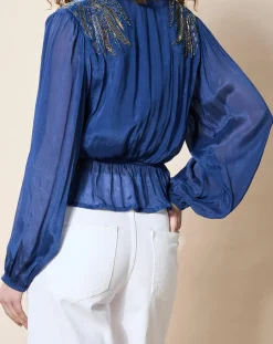 Femme Louizon Blouse satinée Airbag bleue