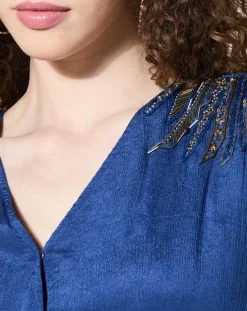 Femme Louizon Blouse satinée Airbag bleue