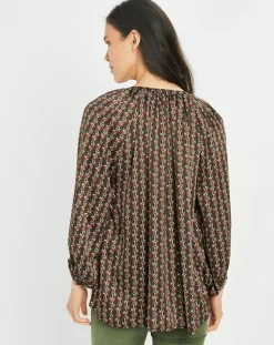 Femme Lauren Vidal Blouse satinée Ciara imprimée forest kaki/marron