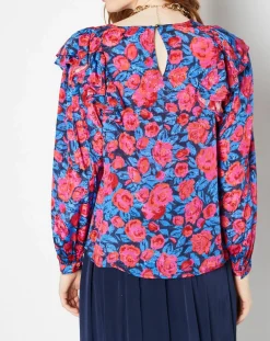 Femme La Petite Etoile Blouse satinée Lexa rose/bleu