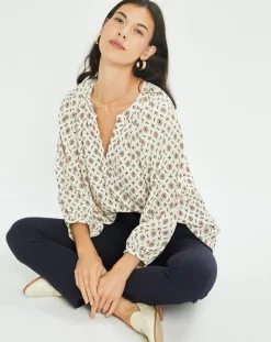 Femme Lauren Vidal Blouse satinée Store imprimée luciole écrue