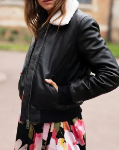 Outlet La Petite Etoile Blouson Aviateur en Cuir Zola noir