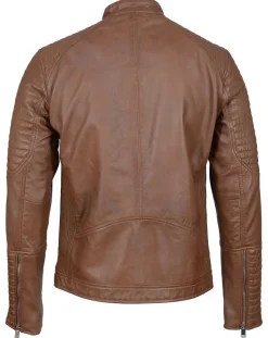 Blue Wellford Blouson Biker en Cuir Juda cognac