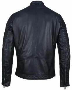 Online Blue Wellford Blouson Biker en Cuir Juda bleu marine