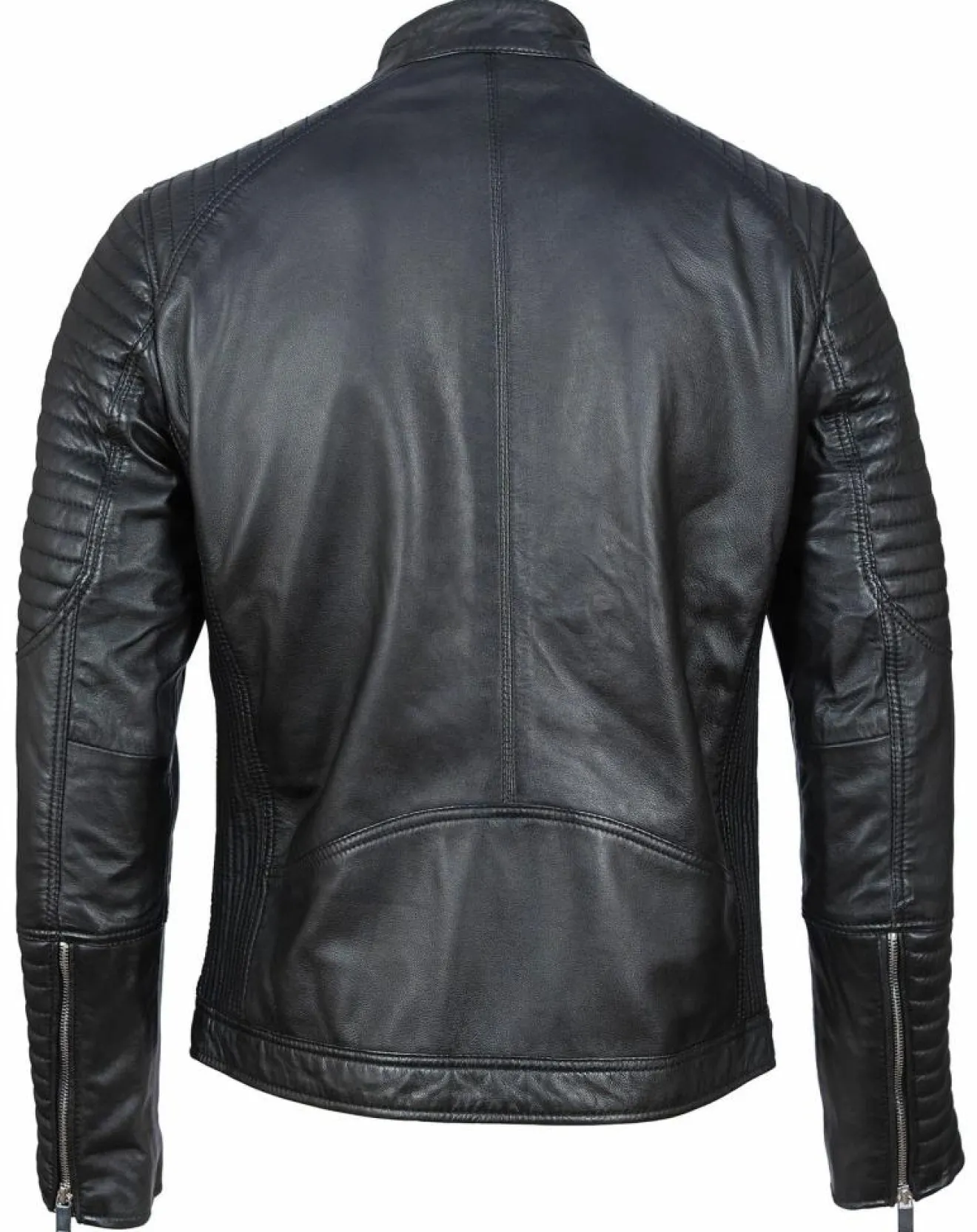 Homme Blue Wellford Blouson Biker en Cuir Juda noir