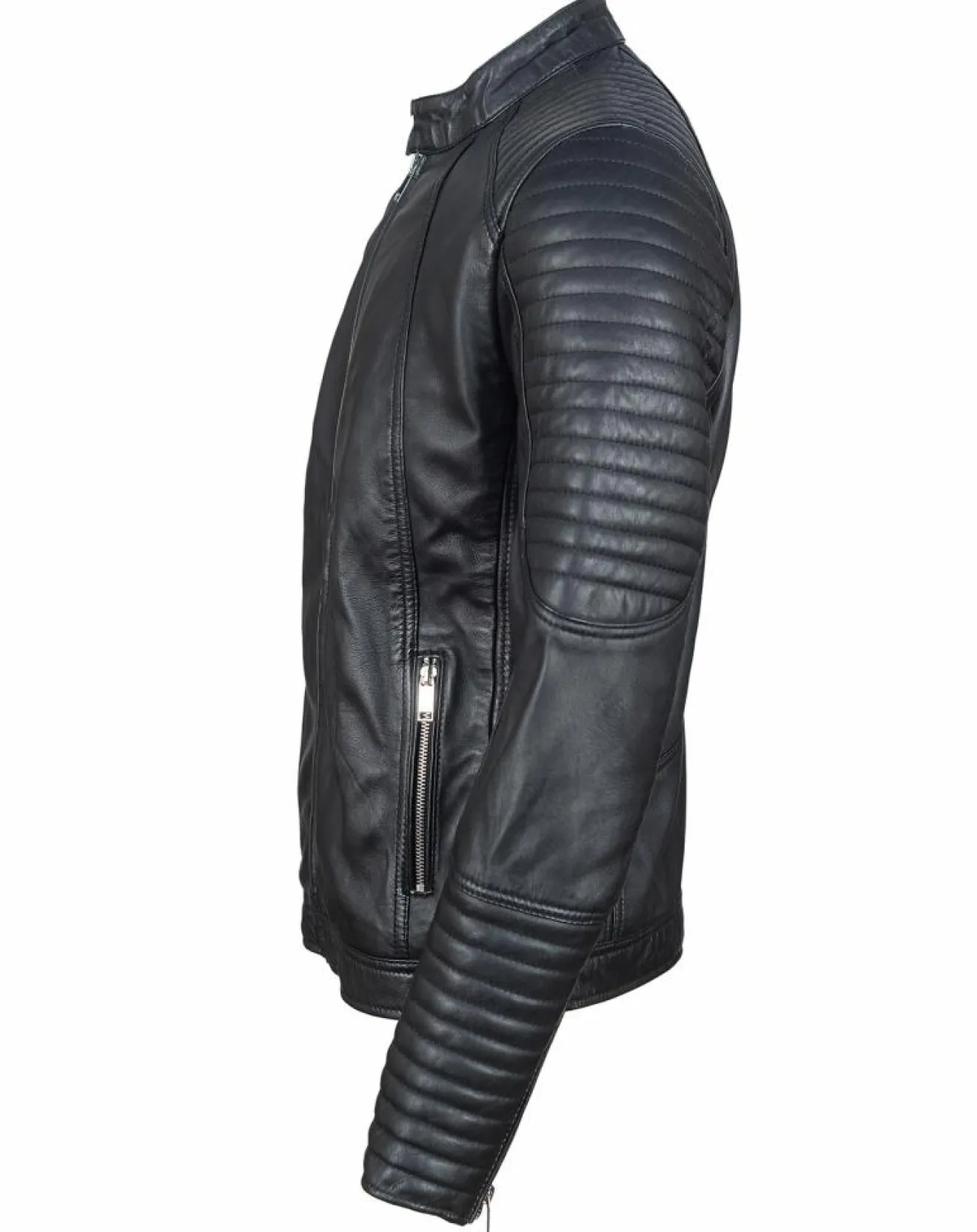 Homme Blue Wellford Blouson Biker en Cuir Juda noir