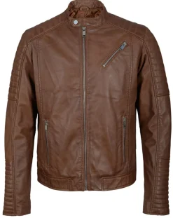 Clearance Blue Wellford Blouson Biker en Cuir Junior cognac