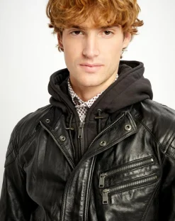 Discount Chyston Blouson en Cuir Luigi noir