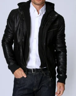 Discount Chyston Blouson en Cuir Luigi noir