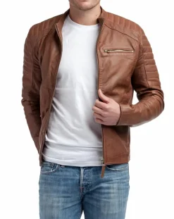 Homme Chyston Blouson en Cuir Manuel cognac