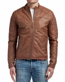 Homme Chyston Blouson en Cuir Manuel cognac