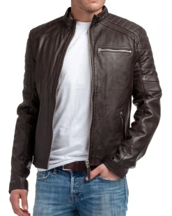 New Chyston Blouson en Cuir Manuel marron