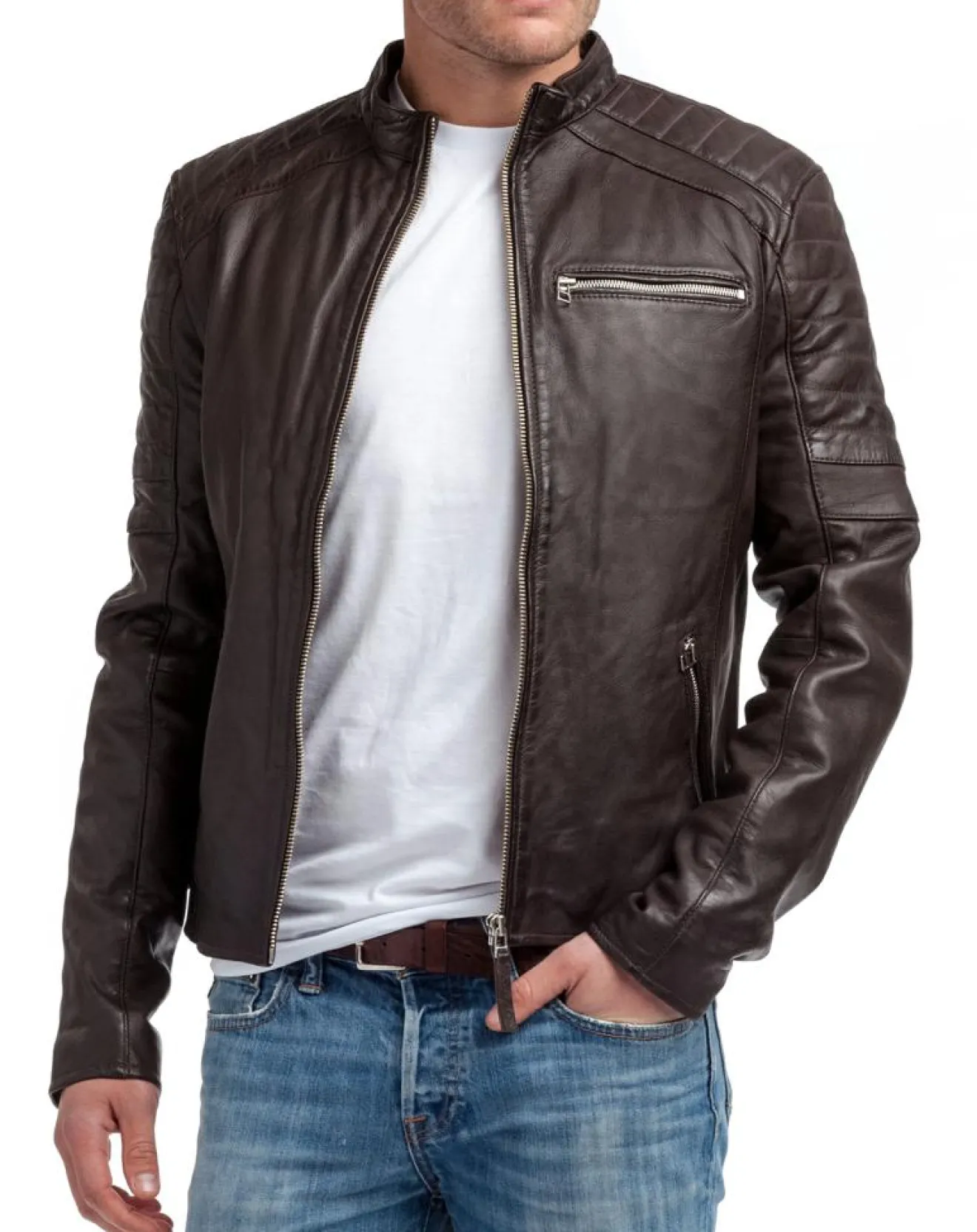 New Chyston Blouson en Cuir Manuel marron