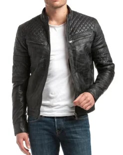 Homme Chyston Blouson en Cuir Marcus noir vintage