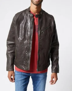 Discount Pepe Jeans Blouson en Cuir Motard gris foncé