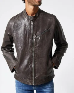 Discount Pepe Jeans Blouson en Cuir Motard gris foncé