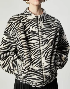 Femme Lou Andrea Blouson en Fausse Fourrure Comma zèbre blanc/noir