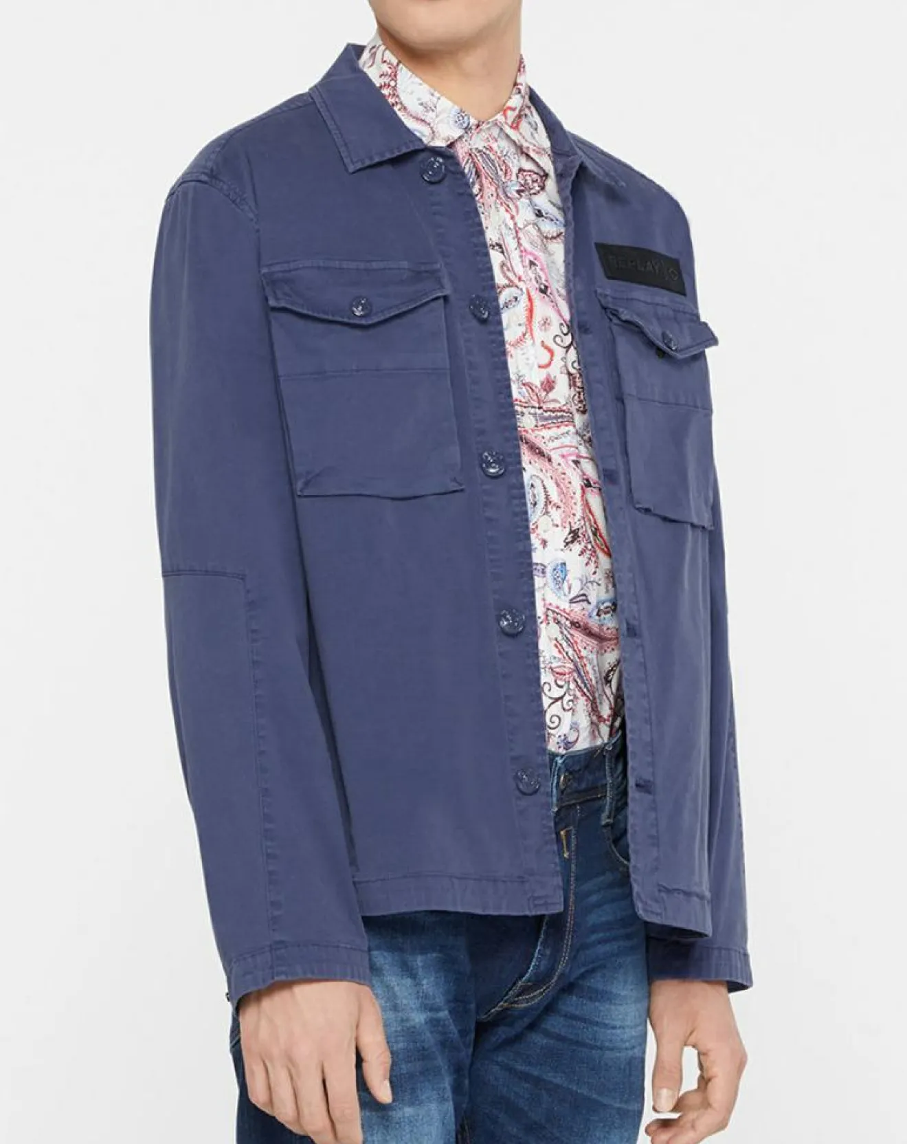 Homme Replay Blouson saharienne patch bleu marine