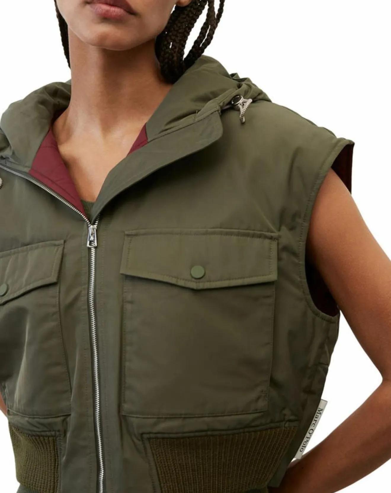 Femme Marc O'Polo Blouson sans manches court à capuche kaki