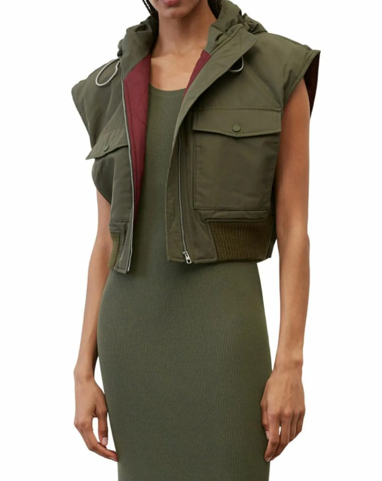 Femme Marc O'Polo Blouson sans manches court à capuche kaki