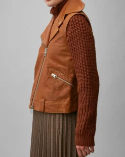 Femme Marc O'Polo Blouson sans manches en Cuir d'Agneau marron clair