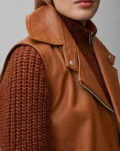 Femme Marc O'Polo Blouson sans manches en Cuir d'Agneau marron clair