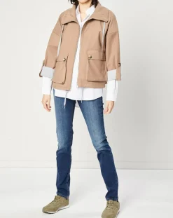 Femme Esprit Blouson zippé à grande poche beige foncé