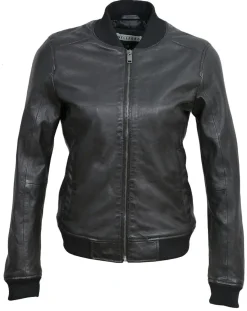 Femme Blue Wellford Bombers en Cuir Byfan noir