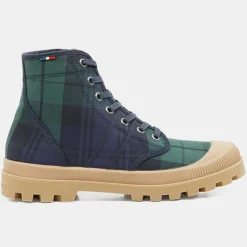 Femme Pataugas Boots Authentiques en Toile de Coton motif tartan bleu/vert