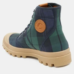Femme Pataugas Boots Authentiques en Toile de Coton motif tartan bleu/vert