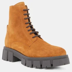 Discount Galeries Lafayette Boots en Cuir à lacets semelle épaisse camel - Talon 4,5 cm