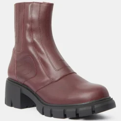 Femme Galeries Lafayette Boots en Cuir matelassées rouge bordeaux - Talon 5,5 cm