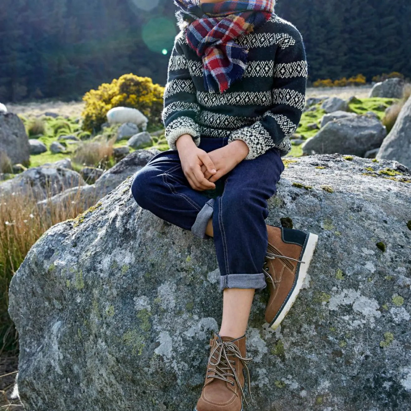 Enfant Cyrillus Boots en Velours de Cuir marron cognac