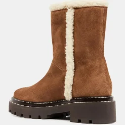 Clearance Galeries Lafayette Boots en Velours de Cuir fourrée camel - Talon 5 cm