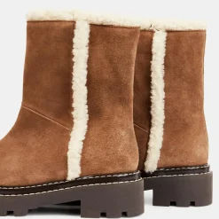 Clearance Galeries Lafayette Boots en Velours de Cuir fourrée camel - Talon 5 cm