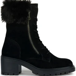 Femme Geox Boots en Velours de Cuir Damiana noires - Talon 6.5 cm