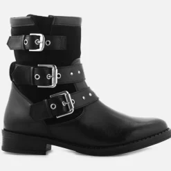 New Cosmoparis Boots fourrées en Cuir et Velours de Cuir Fitelo noires
