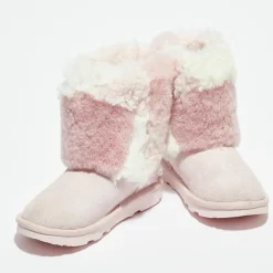 Ugg Boots fourrées Laine & Fausse Fourrure en Velours de Cuir Classic Short Patchwork Fluff rose clair